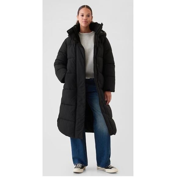 Gap Big Puff Hooded Coat in Black Size Large - Picture 1 of 10